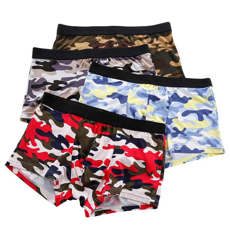 Боксеры с камуфляжным принтом, мужские трусы, дышащие удобные трусы с буквами, нижнее белье для мужчин, дешевые мужские трусы, 4 шт./лот