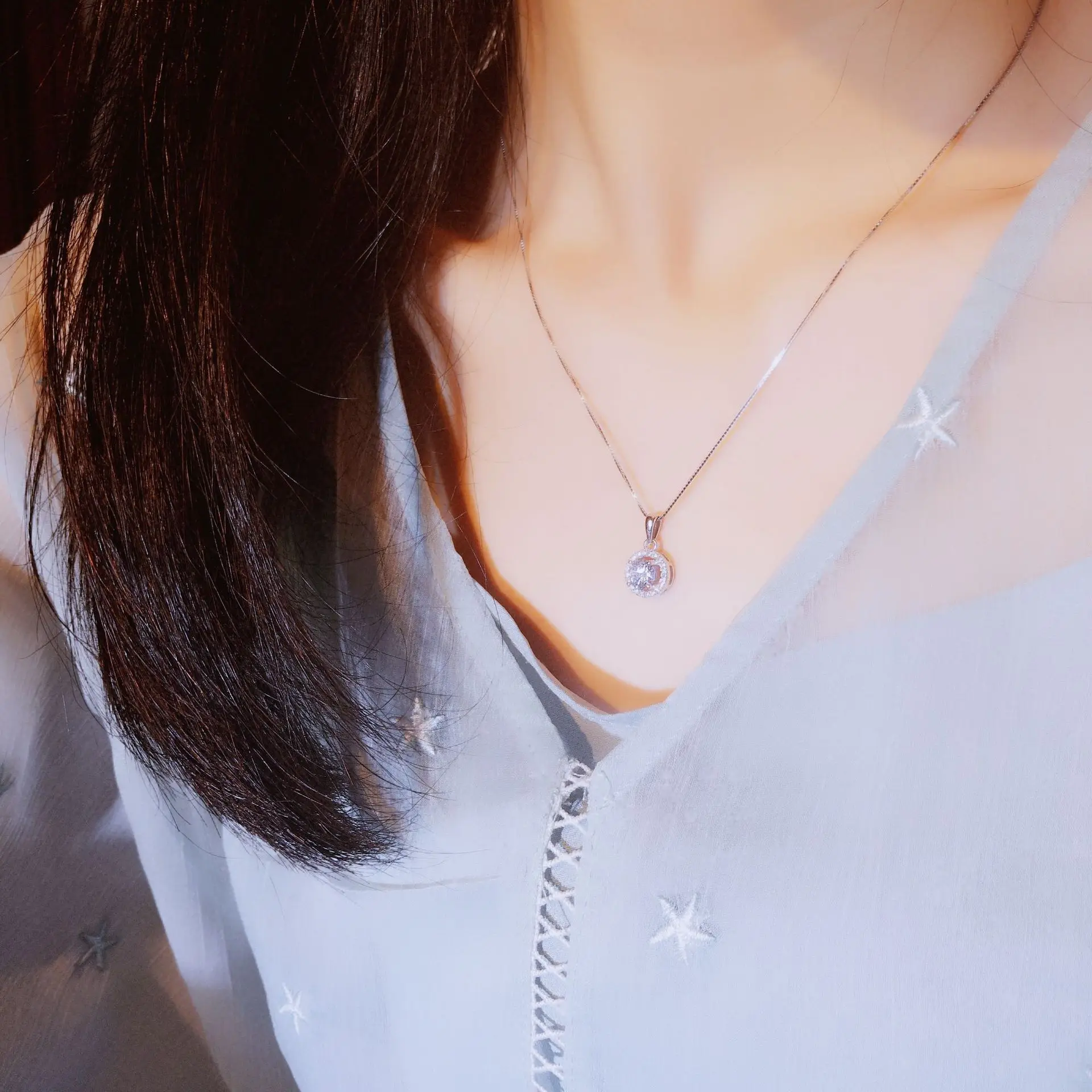2019 New Arrival Simple Designer Classic Round Zircon Pendant Real 925 Sterling Silver Chain Necklace Quality Women | Украшения и