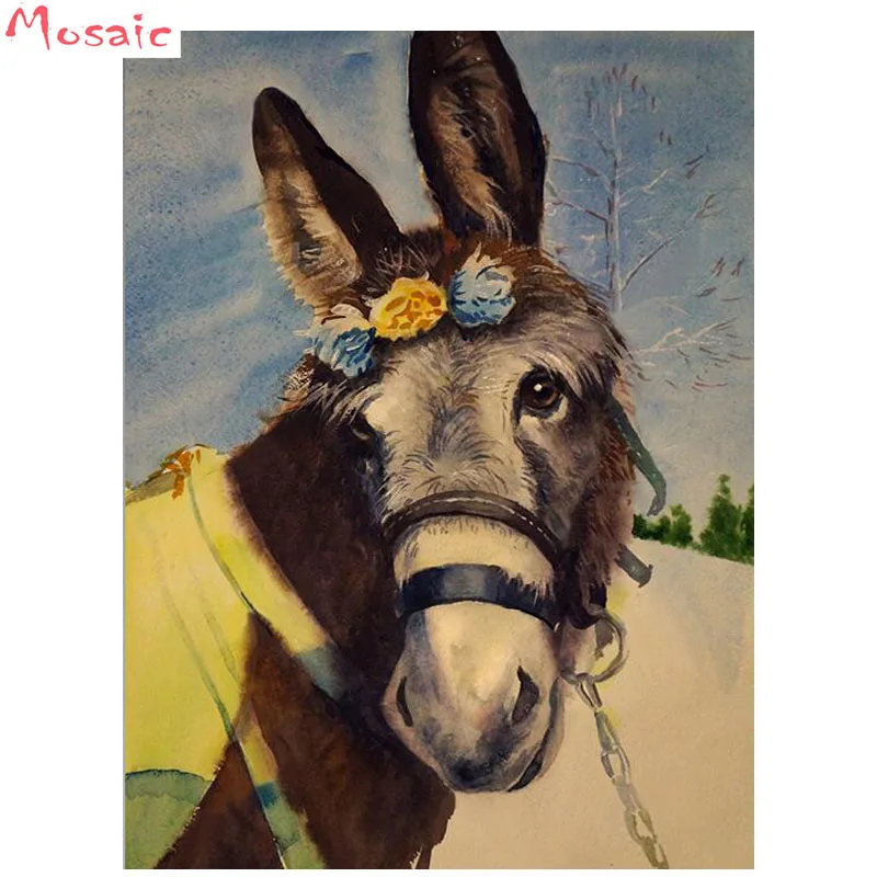 

Милый Ослик с цветочной алмазной вышивкой, полностью квадратная Алмазная картина, вышивка крестиком, 3d фотографии страз, настенная живопис...
