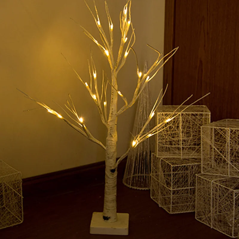 Светодиодный светильник с серебряной березовой веткой теплый белый свет белые