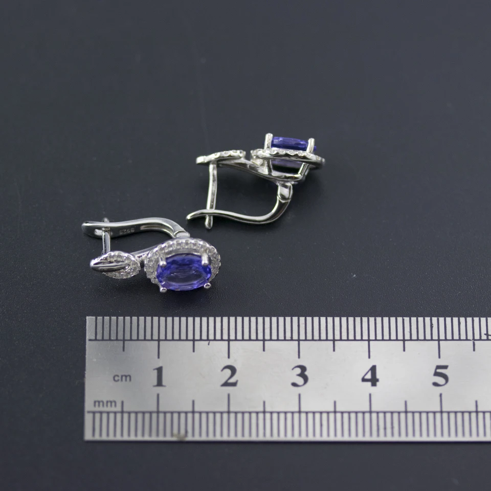 Серьги-гвоздики Bolai из танзанита женские ювелирные украшения стерлингового