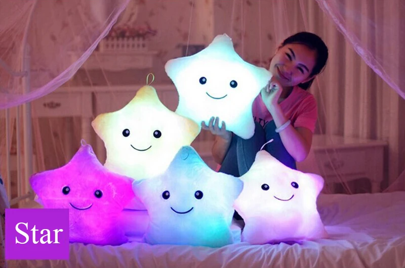 35 см Световой плюшевый кролик звезды со смайликом Подушка Мягкие Peluches подушки креативные милые светодиодный светильник игрушки oyuncak для детей Взрослые