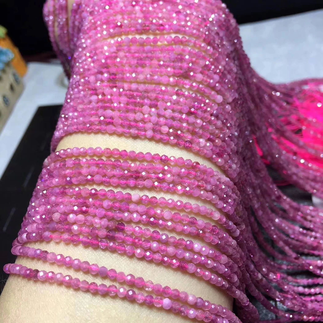 pink Tourmaline ICNWAY 2-4 мм натуральный драгоценный камень иолит опал Круглые граненые свободные бусины DIY браслет ожерелье изготовление сережек ювелирные изделия - Цвет: pink Tourmaline