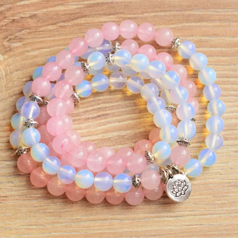 Браслет из 108 духовных камней натуральный Ge-mstone Mala Opalite RoseQuartz женский браслет с