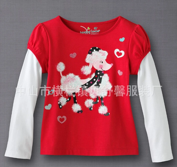 new fashion casual round neck long-sleeved shirt listed Kids pretty girl led a cute little dog T-shirt Outlet free shipping oh | Мать и