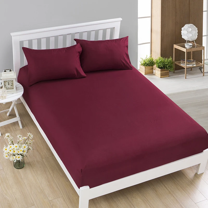 

1pcs 100%Polyester Solid Fitted Sheet Mattress Cover Four Corners With Elastic Band Bed Sheet 66