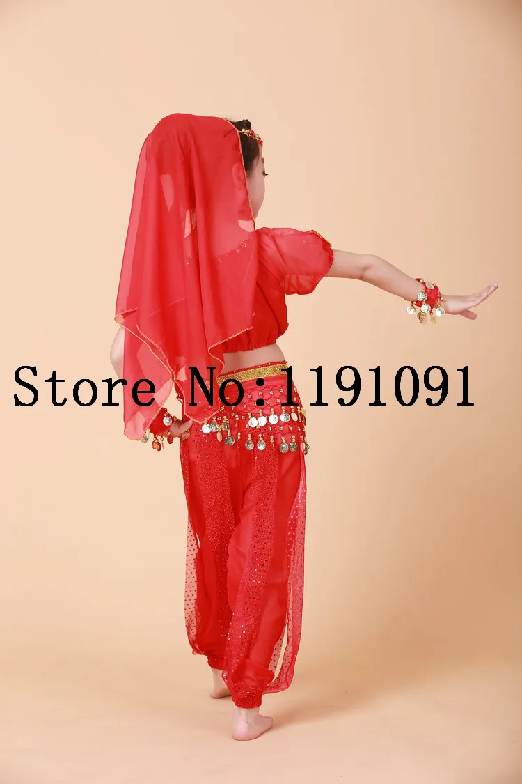 

Belly dance costume clothes wear kids dance child children indian dance 5pcs Top&Pant&Belt&Headband&Bracelet,3 colors.VL-145