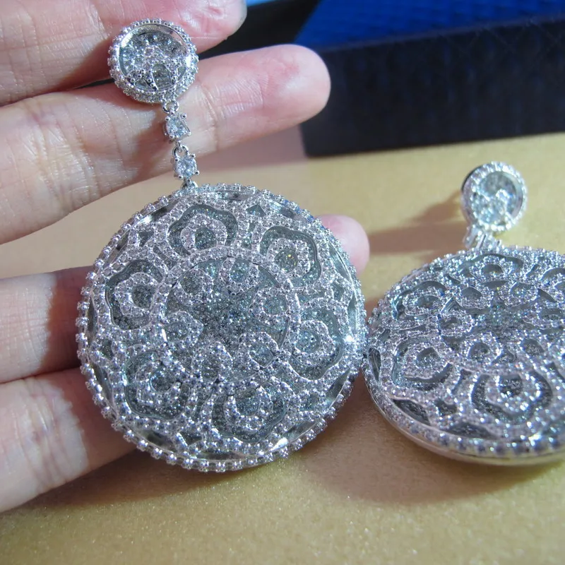 Boucle d'oreille femme Циркон Большая круглая бирка висячие серьги бело-золотого цвета для романтической свадьбы, вечеринки ювелирные изделия для женщин