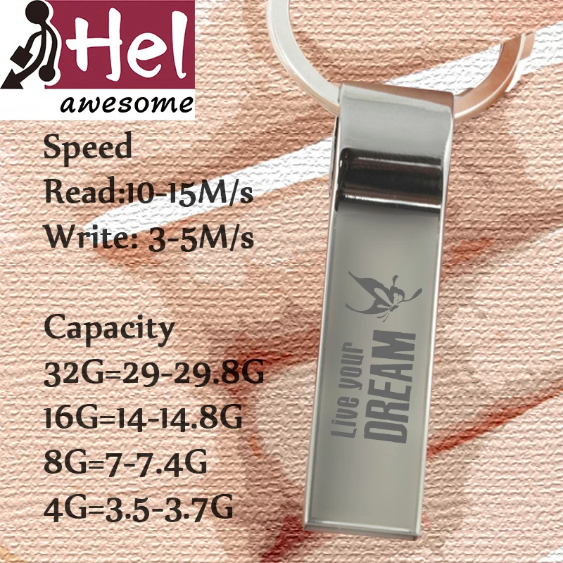 Мечта USB Flash Drive Моды Брелок Флешки Персонализированные Мемори Стик 4/32 Г Pen Металла