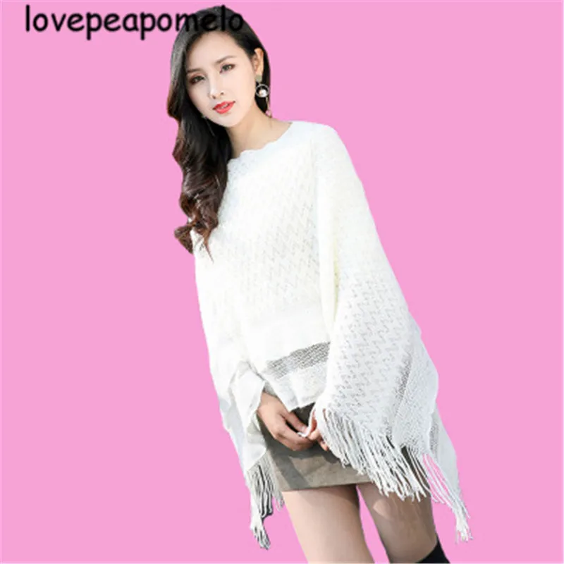 Spring Autumn Knitted Sweater Large Size Women's Costumes Vintage Patchwork Shawl Loose Tassel Batwing Sleeve Pullover J319 | Женская