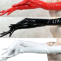 sexy womens long gloves five fingers pvc gloves wet look opera length blackredwhite faux leather latex fetish gothic gloves