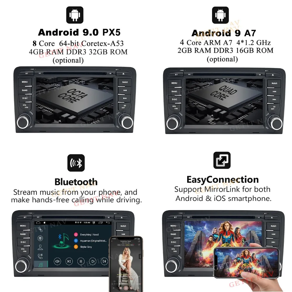 DSP Android 9 0 автомобильный dvd плеер для Audi A3 S3 RS3 2003 2011 2 din gps навигация автомобильное