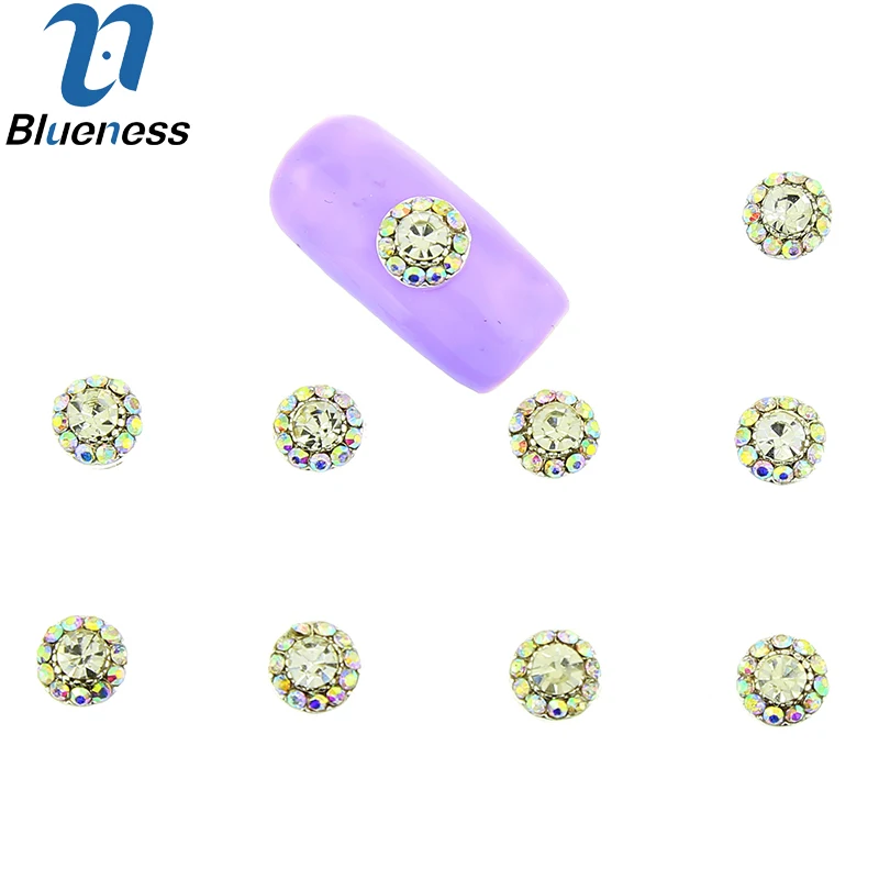 Blueness 10 Pcs/Lot Silver Nail Art Crystal AB Rhinestones For Nails Flower Design Studs Charms Strass Manicure Supplies TN1816 | Красота и
