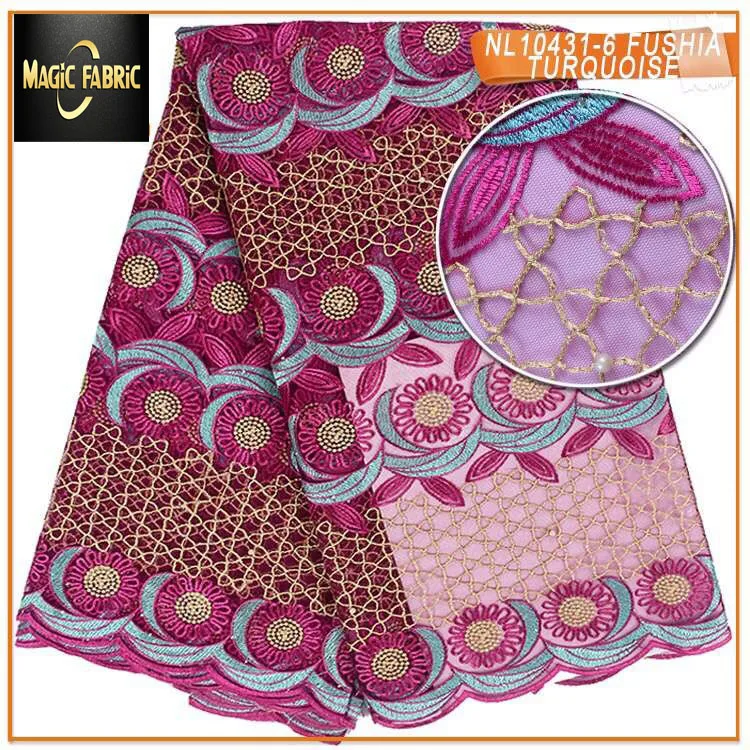 

Nigerian lace fabrics with beads 5yards french Embroidery tulle lace fabric 2017 high quality african lace fabric NL10431