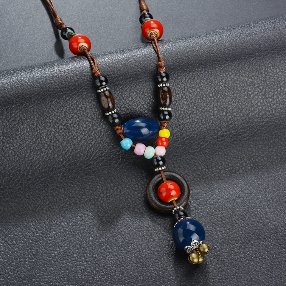 Новинка Boho этническое массивное ожерелье на цепочке для женщин Красочные керамические Длинные бусы с кисточкой ожерелье женское Bijoux