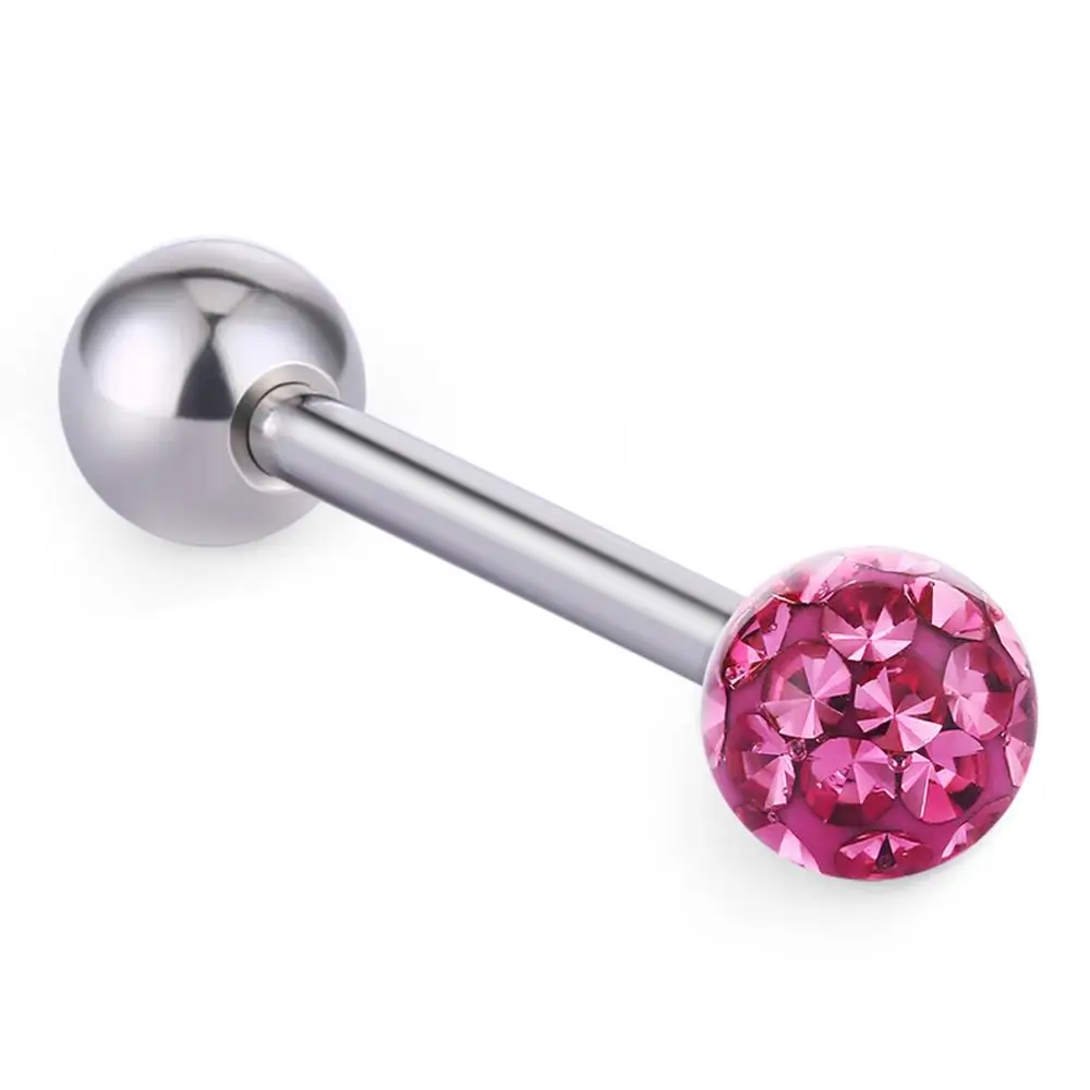 1pc Pink 1 шт./лот эпоксидный CZ драгоценный камень сияющий хрустальный шар кольцо-пирсинг в язык гипоаллергенный штанга нержавеющая сталь 14 г Украшения для тела SD082 - Окраска металла: 1pc Pink