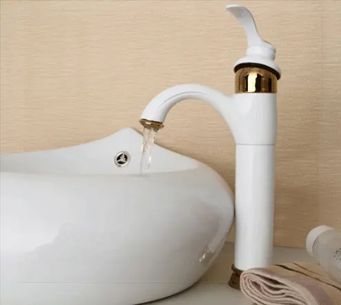 Classic White Painting &amp Gold Ti-PVD Luxury Tall Solid Brass Bathroom Sink Faucet / Basin Mixer Torneira Tap (K-17) rob | Обустройство
