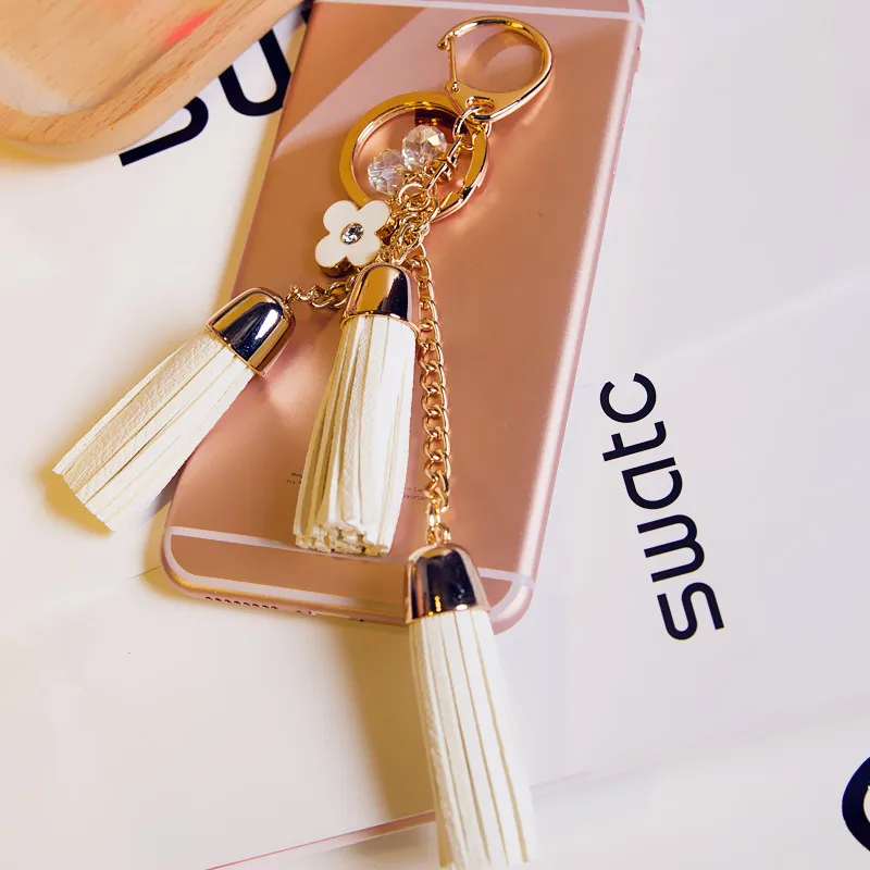 Women 3 Piece Tassels Key Chain 2017 New 12 Colors Suede Leather Car Keychain Bag Gold Ring for Jewelry | Украшения и аксессуары