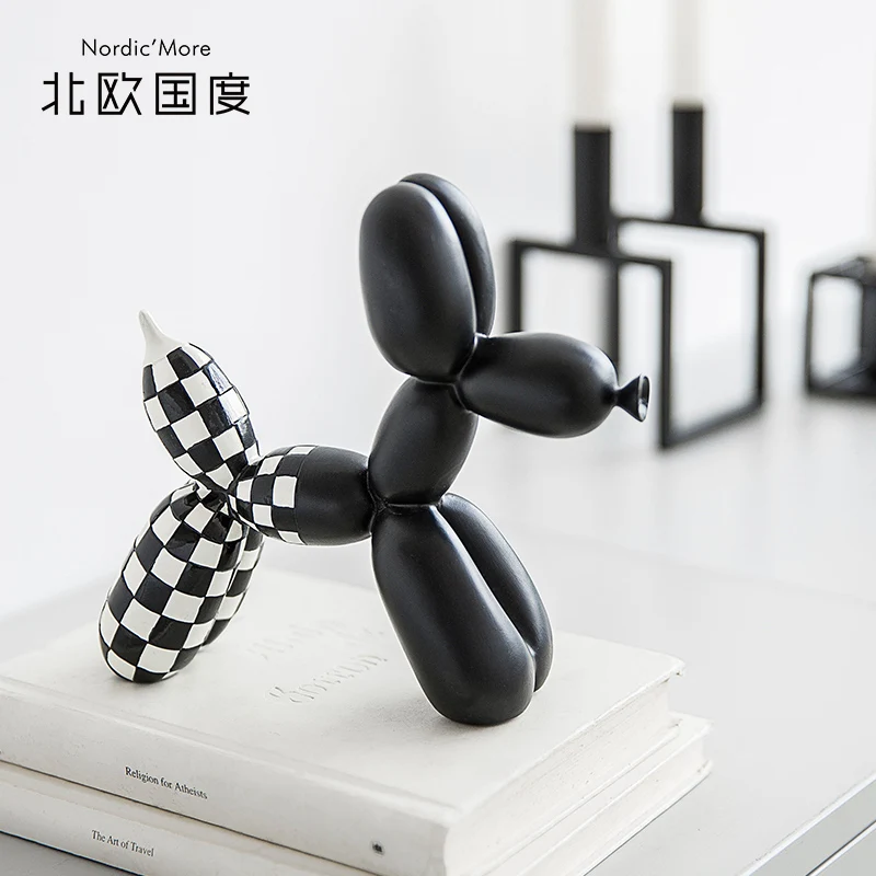 

French Checker Board American Pop Art Resin Craft 16CM Balloon Dog Figurine Statue Xmas Gift, Valentine's Gift Modern Home Decor