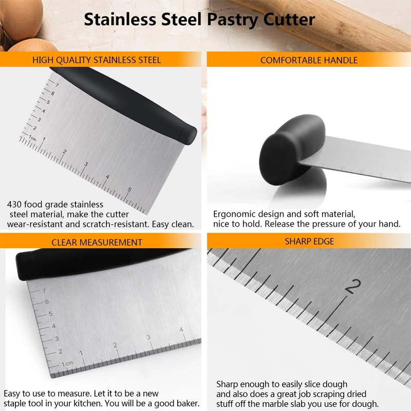 3PCs Stainless Steel Pastry Cutter Set Blender Dough Scraper Brush Home Cuisine Bakeware DIY Kitchen Baking Tools |