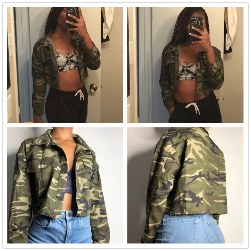 SweatyRocks, укороченная куртка с камуфляжным принтом, уличная одежда, однобортные пальто и куртки, женские повседневные топы с отложным воротником на весну и осень