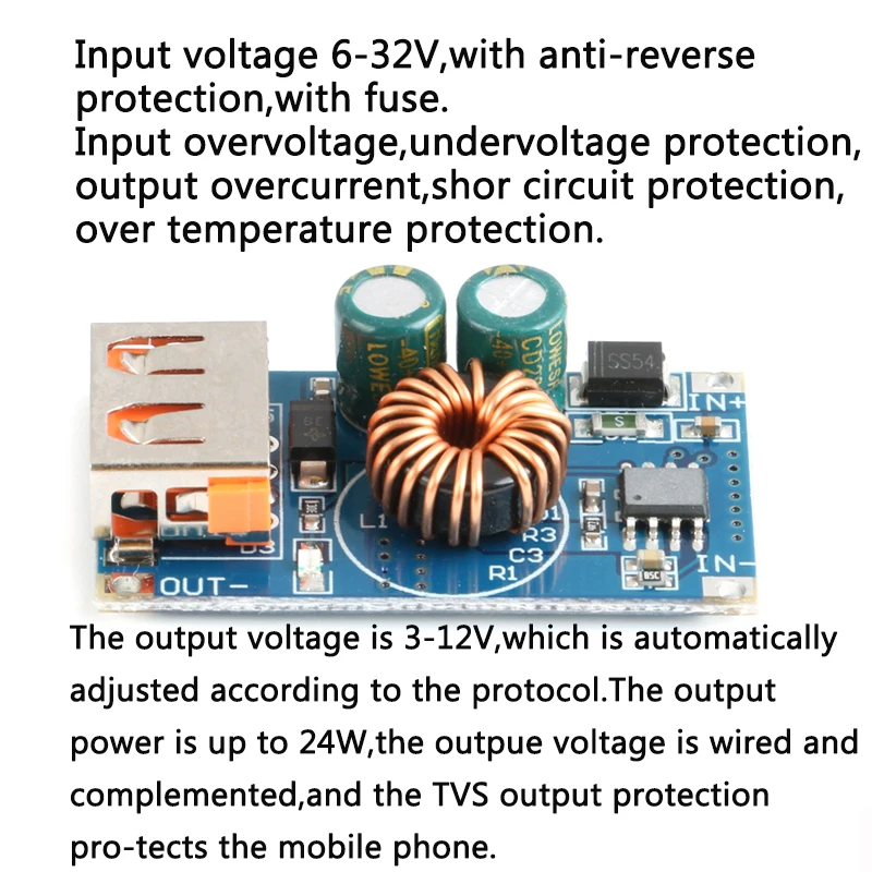 12V24V до 5В USB поддержка Qualcomm QC3.0 максимум 24 Вт регулируемый преобразователь питания