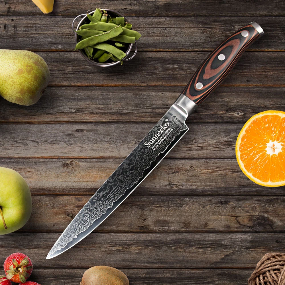 SUNNECKO 8&quot Slicing Knife Damascus Steel Sharp Blade Japanese VG10 Core Kitchen Knives Pakka Wood Handle Meat Fruit Cutting Tool | Дом и