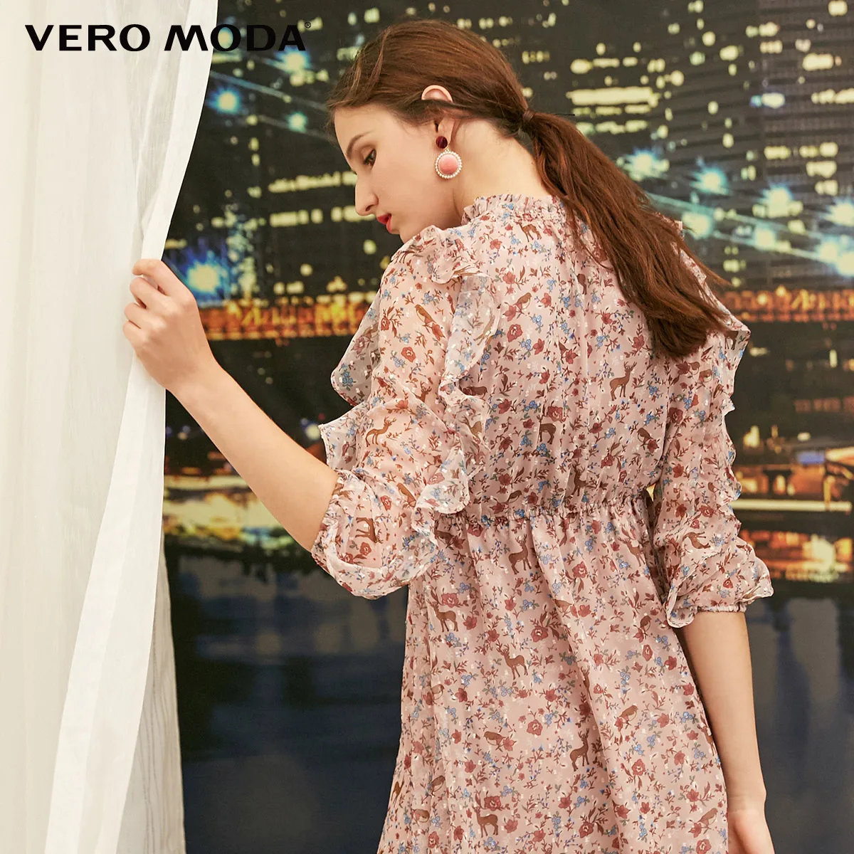 Vero Moda Новое Женское шифоновое платье с оборками и принтом | 31847C516