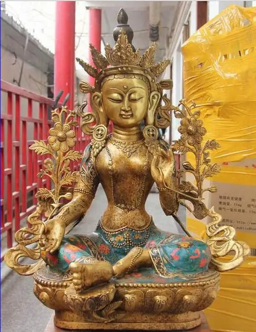 Бесплатная доставка 27 дюймов тибетский буддизм медная фотография Зеленая Тара |