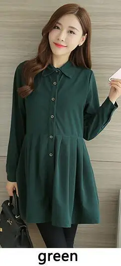 green 3 Color Formal Office Maternity Dresses for Women Autumn Spring Lapel Corduroy Pregnancy Clothes for Pregnant Women - Цвет: green