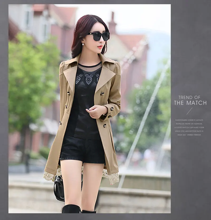 khaki autumn coat Осень, модный брендовый Тренч, женское двубортное пальто для женщин, деловая верхняя одежда, пальто A015a - Цвет: khaki autumn coat
