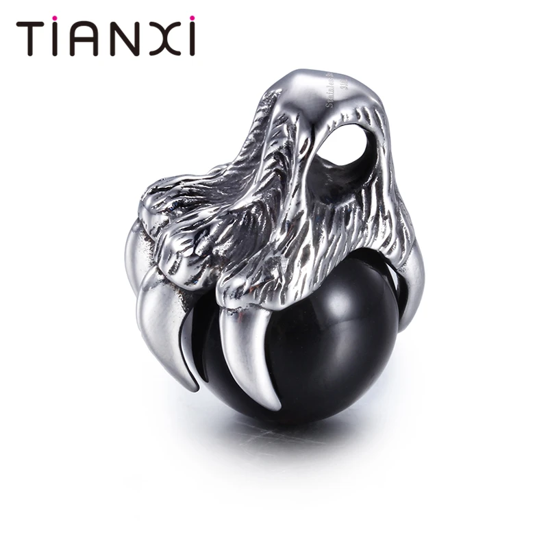 TIANXI Gothic Wolf Crawl With Glass Ball Necklace For Men Stainless Steel Pendant Necklaces Punk Free Shipping Male Jewelry | Украшения и