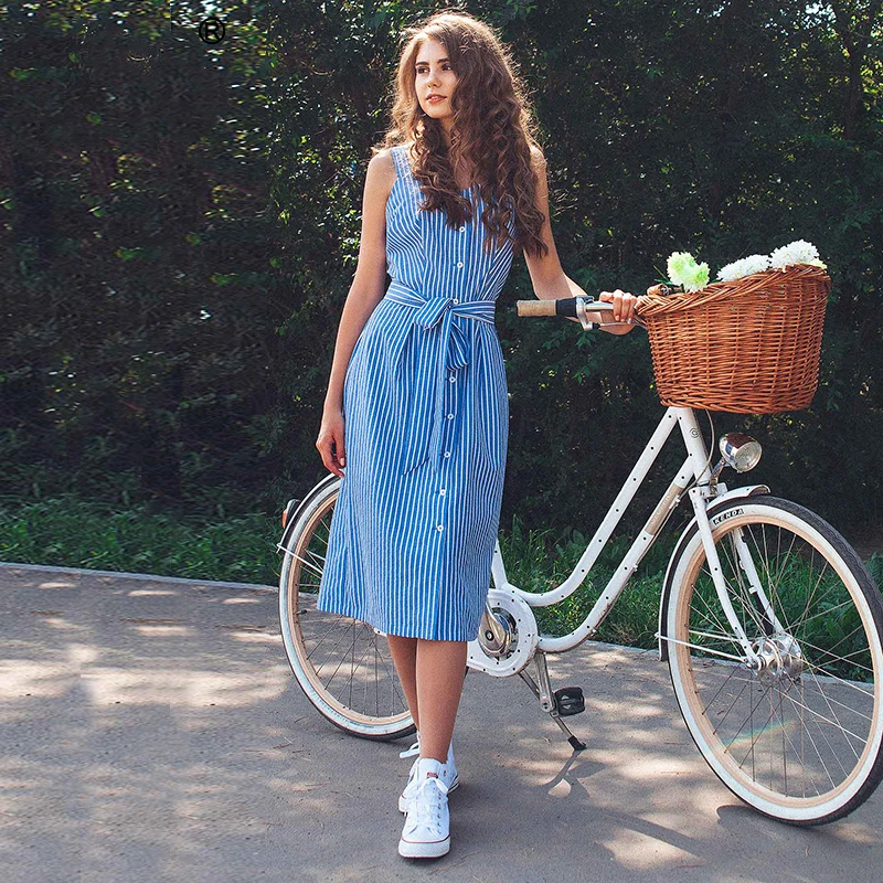 Женское Бандажное платье в синюю полоску вечерние однобортные платья миди с