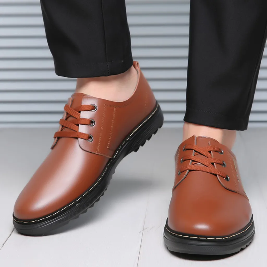 Men shoes leather summer Business Leather Shoes Casual Round Toe Lace-UP Male Suit 2019 New#G4 | Обувь