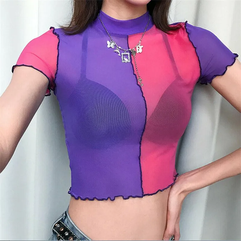 Wome's Sheer Mesh/Повседневная футболка новые сексуальные топы с короткими рукавами