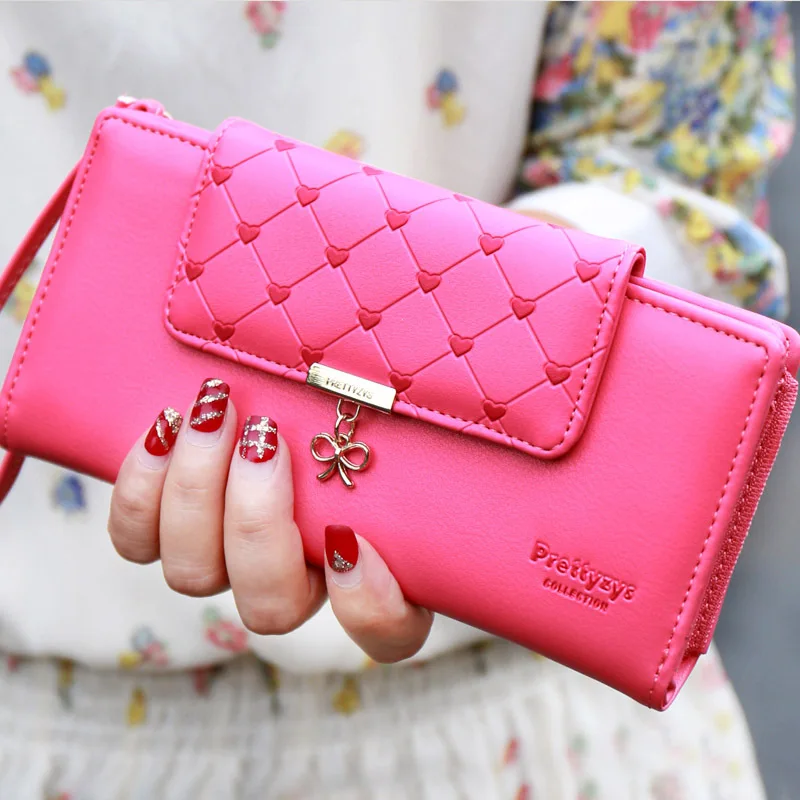 Новинка модные женские кошельки одноцветные с сердечком для девушек клатч