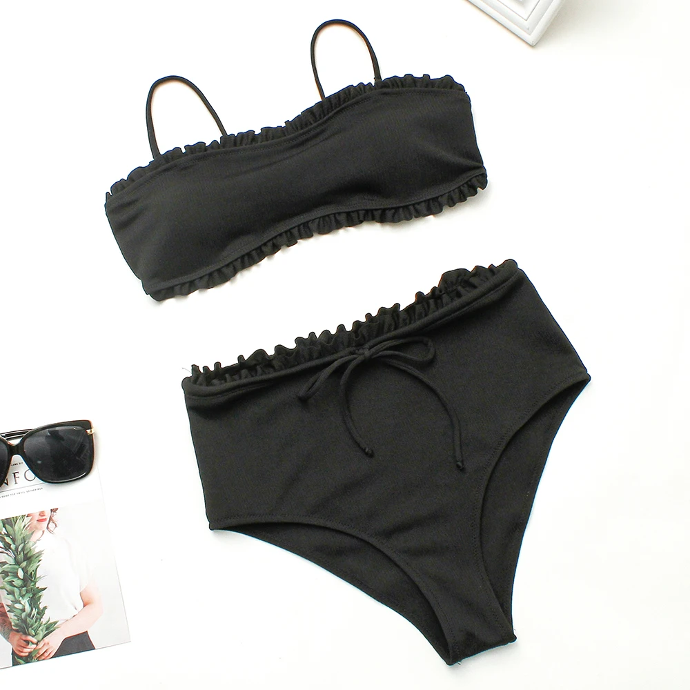 Женский купальник с высокой талией желтый черный регулируемой спинкой белый