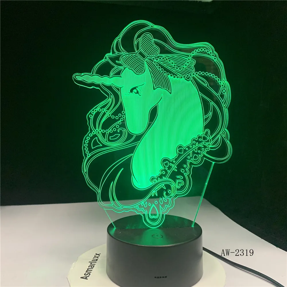 Романтический подарок Единорог 3D светодиодный настольная лампа 7 цветов