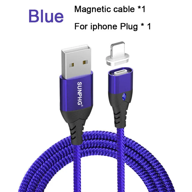 blue for iphone Магнитное зарядное устройство SUNPHG type C для samsung A9 A8 NOTE 9 type c Galaxy S9 NOTE 8 A7 кабель для быстрой зарядки телефона для iPhone x 8plus 1 м - Тип штекера: blue for iphone