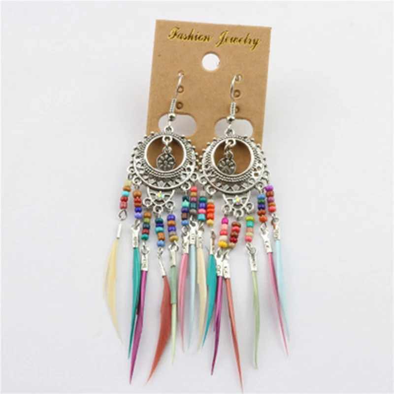 

Bohamia Vintage Hollow Bronze ful Beads Feather Earrings Ethnic Tribal Turkish Tassel Earring Indian Jewelry Z4E784