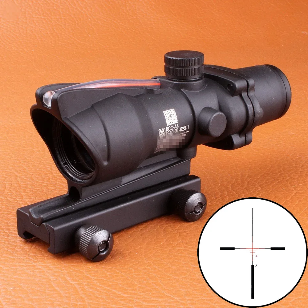 Hunting ACOG 4X32 SCOPE Fiber Source Red Green Orange Illuminated Scope Black Tan Color Tactical Riflescope