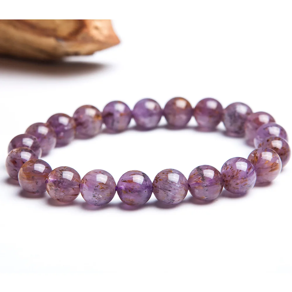 9 мм настоящий натуральный каксенит фиолетовый рутилированный Кварц Браслеты