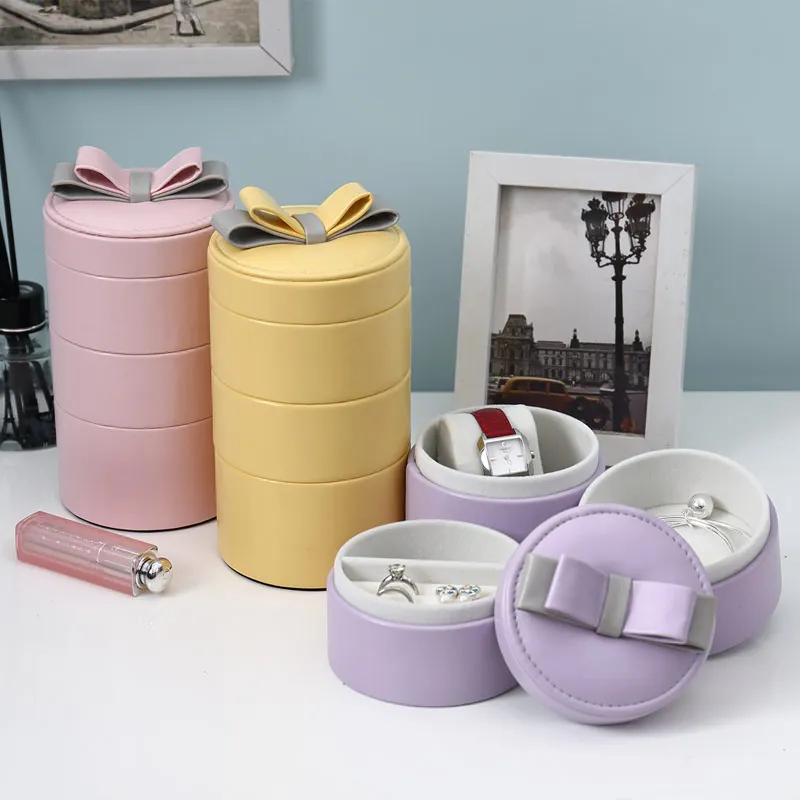 Чехол для Драгоценностей из искусственной кожи с бантом карамельного цвета