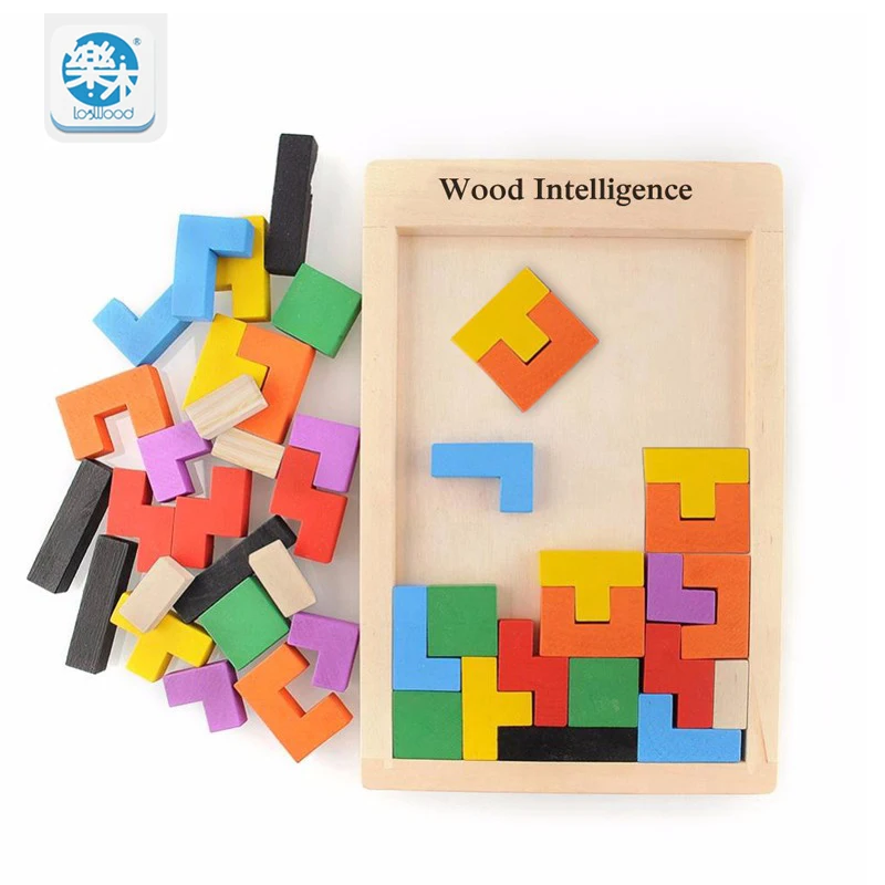Красочная деревянная головоломка logwood Tangram игрушки игра тетрис дошкольное