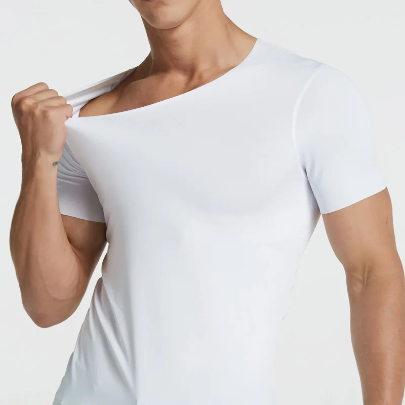 

Newly Men Ice Silk Quick Dry T-shirt Short Sleeve Solid Color Seamless Breathable Top DO99