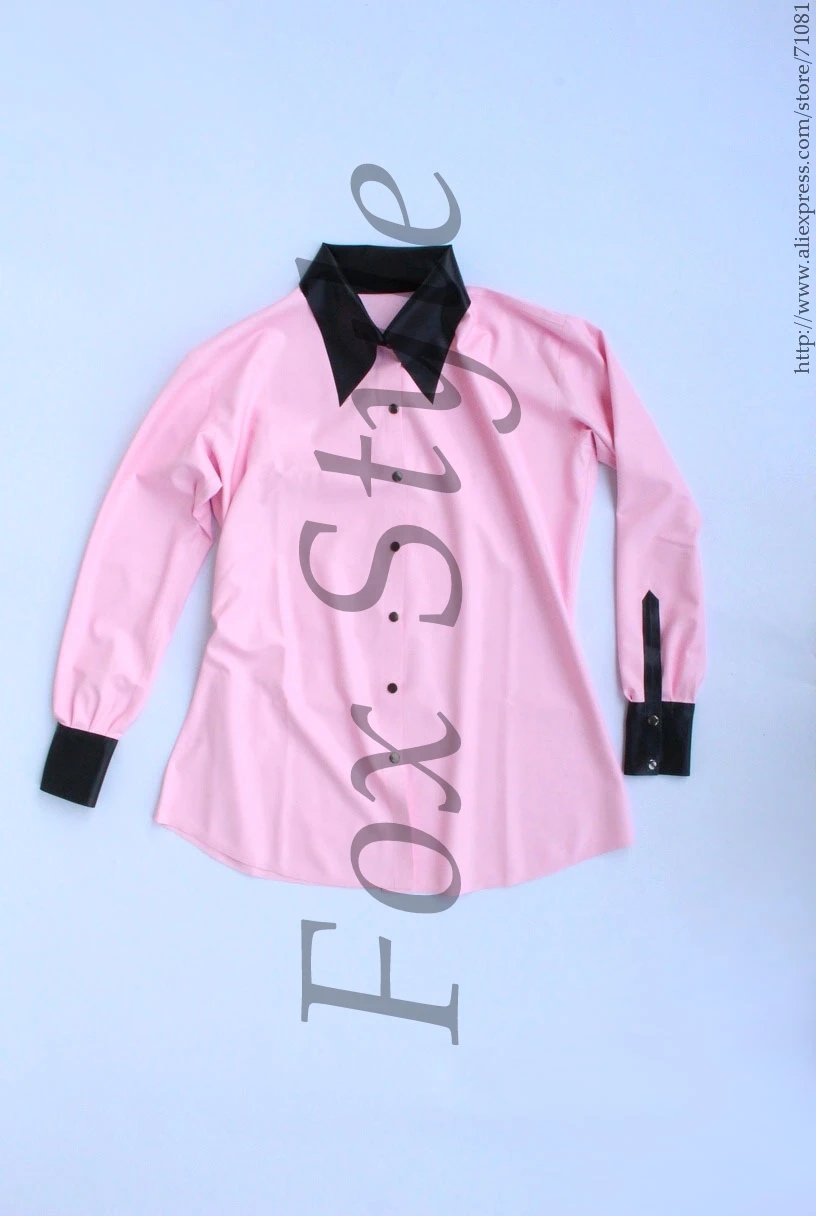 Latex Blouse in pink color and black trim