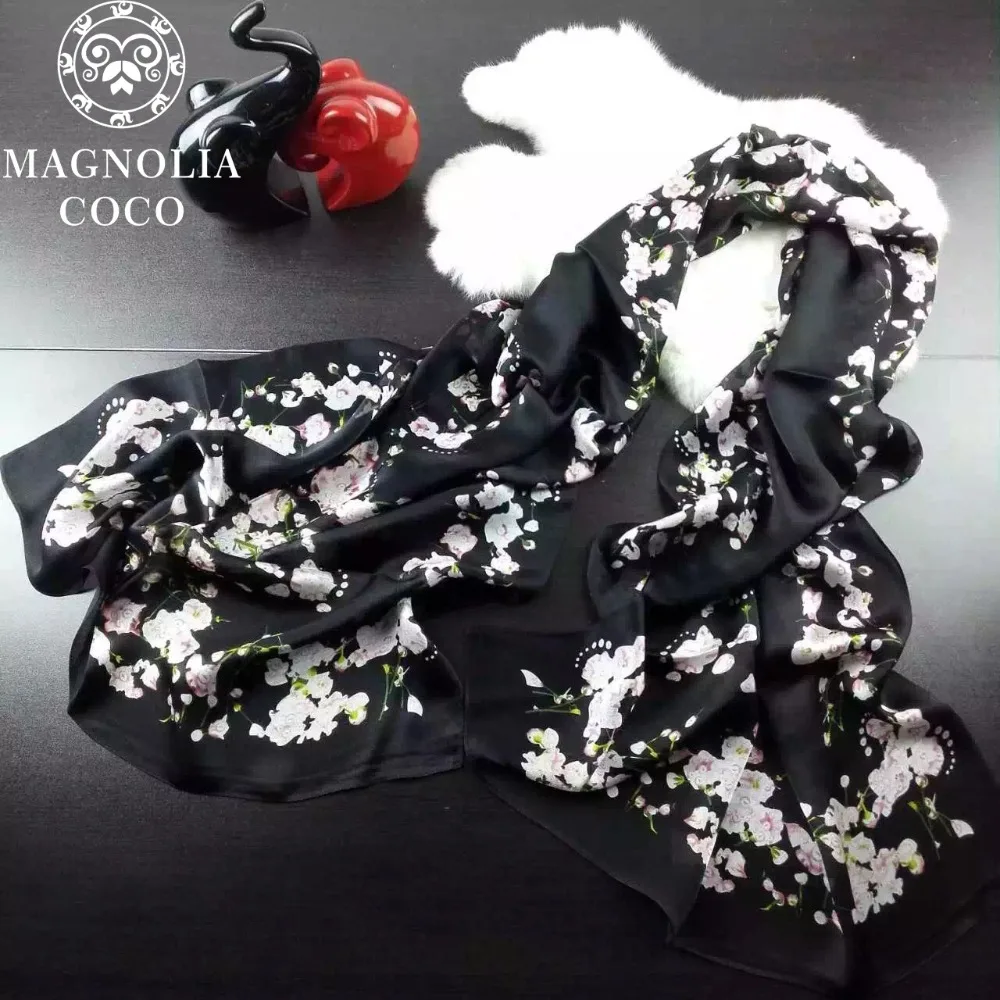 Роскошный Новый 100% шелковый шарф MAGNOLIA весенний и осенний женский с вишневым