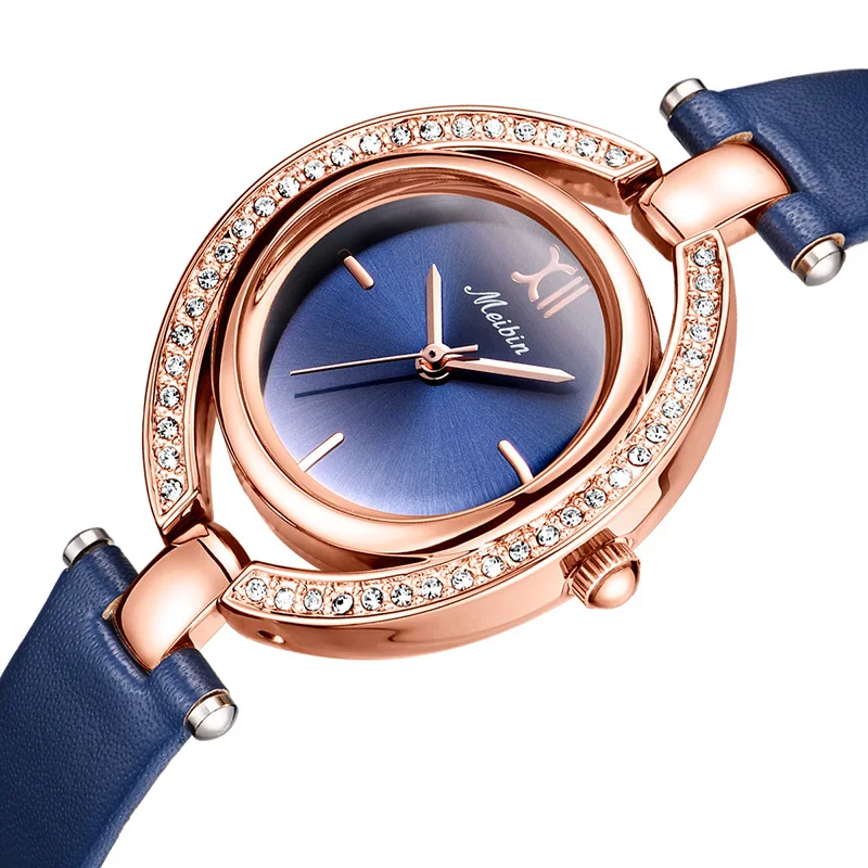 Женские Водонепроницаемые часы MEIBIN Роскошные наручные со стразами кожаный