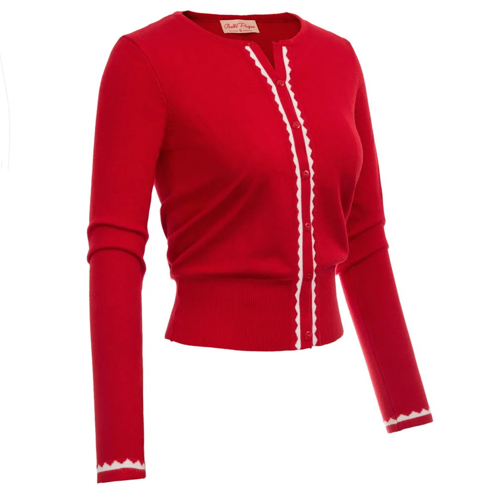 1* Womens Long Sleeve Crew Neck Button Placket Contrast Color Cardigan/Knitwear | Женская одежда