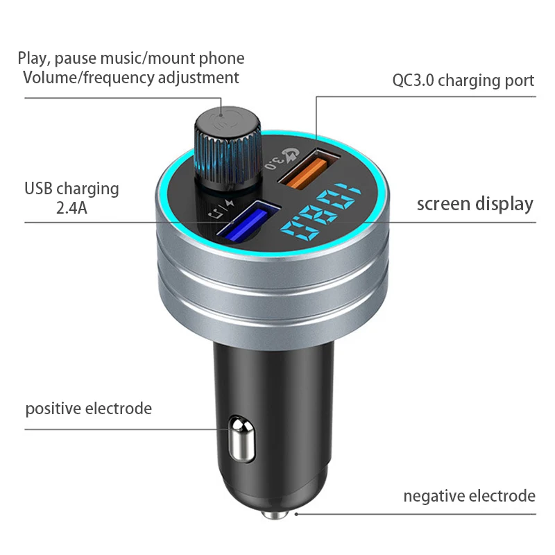 12V QC3.0 Car Chargers Cigarette Lighter Charger MP3 Player FM Transmitter Bluetooth 5.0 Music Hand Free Phone Call | Автомобили и
